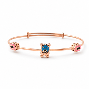 Pulsera Infantil de Oro Rosa de 18K con Oso de Peluche, Esmalte Colorido, Acabado Pulido, Joyería Fina para Niñas, Regalo de Cumpleaños, Uso Diario - Product Image 3