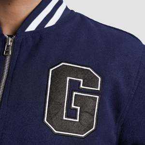 Navy Varsity Jacket With Embroidered G Logo Full Sleeve <b>Zipper</b> Closure Turn-down Collar Autumn Wear - Product Image 5
