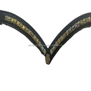 Banda de cuero con forma de V para cejas de caballo, banda de cuero con canal vacío, cristales multicolor incrustados, ostentosos en ambos lados, precio al por mayor - Product Image 1