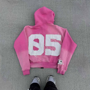 Sweat à capuche pour homme effet délavé avec broderie en relief, coton brossé, design vieilli, logo brodé - Impression numérique - Product Image 4