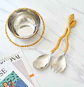 Stainless Steel & Brass <b>Salad</b> <b>Server</b> Set Leaf Designer Elegant Crafts Dinner Table Decor Pieces <b>Salad</b> <b>Server</b> - Product Image 5