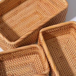 Set of 3 Natural Handmade <b>Rectangular</b> Rattan <b>Baskets</b> – Stylish Storage Solution for Kitchen, Office & Living Space - Product Image 2