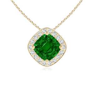 14K <b>Solid</b> <b>Gold</b> Natural Cushion Emerald Sideways Halo <b>Pendant</b> With Diamond Fine Jewellery Anniversary Wedding Gift For Her 2026 - Product Image 1