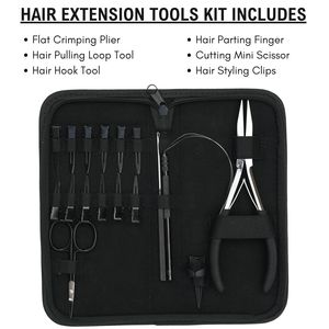 Professional Salon Hair Extension <b>Tool</b> <b>Kit</b> Flat Crimping Plier Hair Pulling Loop <b>Tool</b> Hair Hook <b>Mini</b> Scissor Clips - Product Image 2