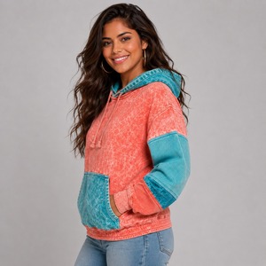 Hoodie d'hiver confortable pour femme, délavé à l'acide, design moderne et oversize, 100% coton molletonné, écologique, séchage rapide, tenue décontractée, devant - Product Image 2