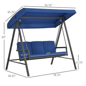 Dondolo da Giardino Blu per 3 Persone con Tettuccio Regolabile e Cuscini Impermeabili Rimovibili per Esterni, Portico e Giardino - Product Image 3