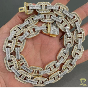 New Arrival 925 Sterling Silver Two Tone Mariner Moissanite <b>Chain</b> 16mm <b>Iced</b> Out Cuban with 40ct Baguette Diamonds Necklace - Product Image 1