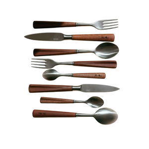 Ensemble de couverts minimalistes en métal avec manches en bois, finition miroir, compatibles lave-vaisselle, pour le camping - Product Image 6