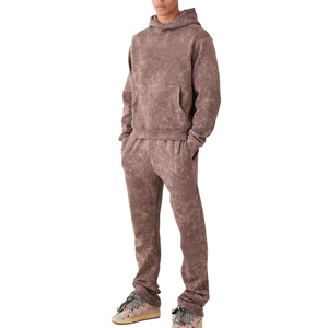 Ensemble de survêtement à capuche pour homme, couleur unie, manches longues, sweat-shirt et pantalon décontractés en coton, coupe classique, poches latérales, pour l'automne - Product Image 1