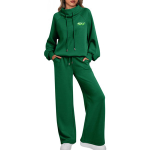 Custtom Women's Tracksuit Fashion Solid Color Front Design Custom Cotton Fleece Winter Women's <b>Pullover</b> Tracksuit - Product Image 1