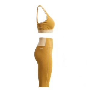 Conjunto de Yoga para Mujer Amkoor de 2 Piezas: Sujetador Deportivo con Espalda Cruzada y Cuello Redondo, Leggings de Cintura Alta y Largo Completo, Color Mostaza Sólido, Transpirable, Spandex - Product Image 5