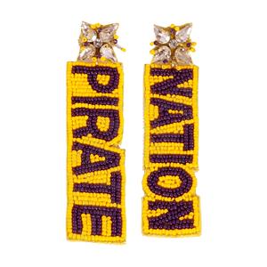 Pirate Nation perlé à la main or violet collégial boucles d'oreilles bijoux de mode pour Game Day College Fans esprit d'équipe esprit - Product Image 2