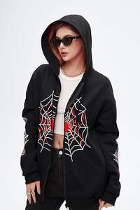 Sudadera con capucha con cremallera Y2K con estampado de araña, logo frontal, para hombre y mujer, estilo oversize, streetwear vintage, tops de invierno - Product Image 4