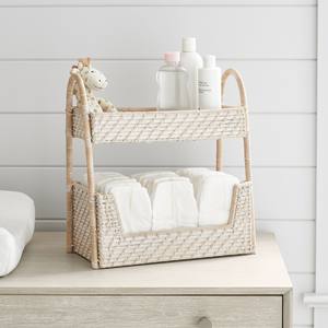 ตะกร้าหวายเก็บของสองชั้นแบบทำมือ ตะกร้าเก็บของตกแต่ง ตะกร้าจัดระเบียบหวายธรรมชาติ เหมาะสำหรับเก็บของในห้องน้ำ - Product Image 1