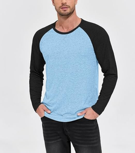 T-shirt à manches longues pour homme avec logo personnalisé, confortable, plusieurs options de couleurs, manches raglan, col tendance streetwear, grande taille - Product Image 1