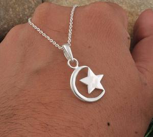 Collier tendance en argent sterling 925 plaqué platine, motif lune et étoile, pendentif croissant céleste marqué, bijoux étincelants - Product Image 2