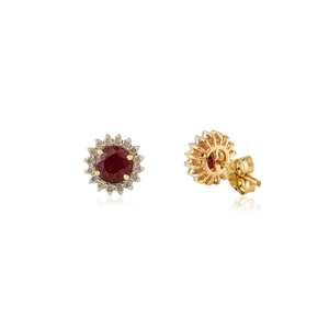 ต่างหูแบบติดหูทรงคลาสสิกประดับเพชรโมอิสซาไนต์สีแดง เงินแท้ 925 ชุบทอง 14K สำหรับผู้หญิง ดีไซน์ทันสมัย - Product Image 2