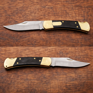 Couteau de poche pliant artisanal, lame en acier inoxydable, couteau à verrouillage, manche en bois d'ébène, outil de camping en plein air avec étui en cuir - Product Image 5