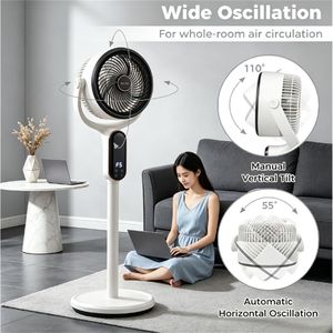 Ventilatore a piantana oscillante silenzioso a 8 velocità con altezza regolabile, pannello touch LED e telecomando con timer 12H, ideale per cappotti da donna - Product Image 3