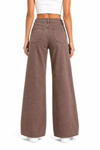 Vaqueros anchos de mezclilla para mujer, pantalones palazzo marrones de cintura alta, elegantes, holgados, informales, a la moda, de corte recto y oversize - Product Image 2