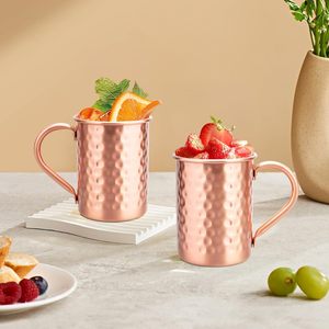 14oz Moscow Mule Mugs Set of 2 - 100% Pure <b>Copper</b> Hammered <b>Cups</b> with Handle - Premium Cocktail & Beer Barware Wholesale - Product Image 2
