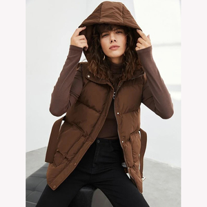 Gilet matelassé à capuche marron pour femme AMDAA ENTERPRISES, coupe décontractée, coupe-vent, respirant, couleur unie, manches longues - Product Image 6