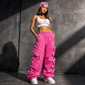 Pantalon de survêtement OEM en nylon brodé du logo Star, coupe large et élastique à la taille pour femme et homme - Product Image 1