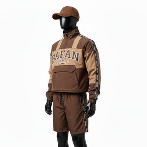 Ensemble coupe-vent court pour homme, léger, en polyester tissé, design à blocs de couleurs, logo personnalisé par transfert thermique, ensemble de vêtements de sport, grandes tailles - Product Image 5