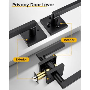 Manijas de Puerta Interiores en Negro Mate, Resistentes, de Aleación de Zinc, Palancas de Privacidad para Dormitorio y Baño, Estilo Contemporáneo - Product Image 2
