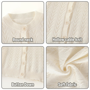 Cardigan en tricot beige, uniforme scolaire, pull à manches longues et col rond, pull ajouré à boutons pour filles - Product Image 2