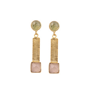 Pendientes colgantes de rutilo y cuarzo rosa con textura, chapados en oro, para ella - Product Image 1