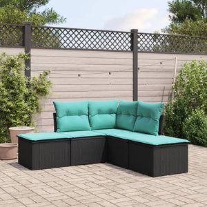 Ensemble de canapés de jardin en rotin PE noir, 5 pièces - Product Image 1