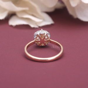 Bague de fiançailles vintage en diamant cultivé en laboratoire certifié IGI, halo hexagonal, argent sterling 925 massif, diamant taille ronde - Product Image 4