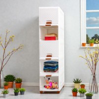 Organisateur de vêtements pliable et empilable en plastique PP blanc à 5 niveaux avec couvercle rabattable, design moderne, rangement pour salon, 20-35L