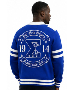 Cárdigan de Lana con Cuello en V Unisex de la Fraternidad Phi Beta Sigma Centennial, Logotipo Personalizado Bordado, Patrón de Letras Tejidas, Formal, ODM - Product Image 4