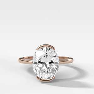 Bague de fiançailles solitaire ovale en or massif 14 carats avec 4 gros diamants CVD cultivés en laboratoire, demi-sertie, pour demande en mariage et anniversaire - Product Image 5