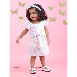 Polka Tots Robe sans manches à imprimé ours fleuri avec bandeau-Multicolore - Product Image 1