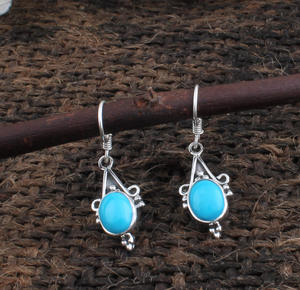 Boucles d'oreilles pendantes en turquoise naturelle, argent sterling 925, boucles d'oreilles de luxe pour mariage, bijoux pour femmes, vente en gros - Product Image 4