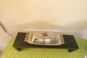 <b>Vintage</b> Mid Century Modern Stainless Steel Butter Dish with Underplate. - Product Image 4