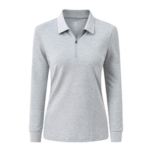 Polo de golf pour femmes à manches longues avec fermeture éclair, chemises de sport actives, t-shirt athlétique à séchage rapide, hauts de tennis décontractés, coupe ajustée - Product Image 1