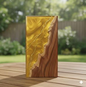 Solid Gold Resin & Wood Cremation Urn Modern Wood <b>Memorial</b> <b>Keepsake</b> Luxury Handcrafted Rosewood Urn Box - Product Image 3