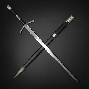 Réplique d'épée médiévale de croisé en acier à haute teneur en carbone, utilisable d'une seule main, avec fourreau – Épée décorative de fantaisie pour LARP, Cosplay et - Product Image 1