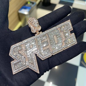 Pendentif personnalisé en moissanite VVS certifiée IGI, style hip-hop, lettre en diamant taille émeraude glacée, chaîne plaquée or rose 3D pour homme - Product Image 6