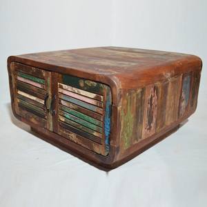 Mesa de centro/mesa de café de madera de teca recuperada de fábrica, con 4 puertas, elegante para diseño interior industrial. - Product Image 5