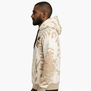 Sweat à capuche Falcon en molleton de coton beige tie-dye, motif graphique, style streetwear, de la marque Accept Industry - Product Image 4