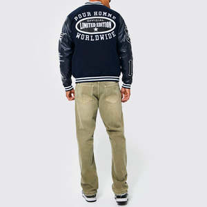 Chaqueta Bomber de Invierno Personalizada OEM con Manga de Cuero, Cadena y Bordado Chenille, Estilo Vintage Letterman Varsity para Hombre - Product Image 6