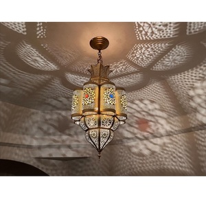 Moroccan Handmade <b>Brass</b> <b>Lantern</b> Pendant Light With Geometric Cutouts For Home Decoration - Product Image 1