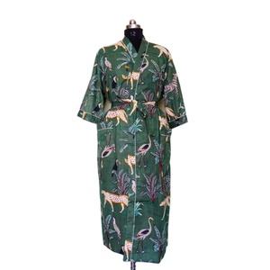 Vestaglia da notte da donna <span class=keywords><strong>in</strong></span> stile Kimono Vintage <span class=keywords><strong>in</strong></span> cotone indiano leggero con stampa giungla per uso domestico <span class=keywords><strong>in</strong></span> estate - Product Image 4