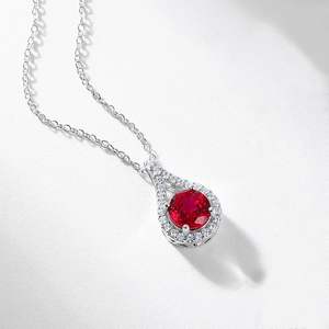 Collier pendentif de luxe en rubis en forme de goutte d'eau avec diamant de laboratoire, or blanc, élégant, en forme de poire, pour femme - Product Image 2