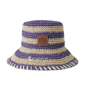 Two Tone Striped Handmade Paper <b>Straw</b> Hand Embroidery Bucket <b>Hat</b> Crochet Style Summer Beach Travel Daily Wear - Product Image 4